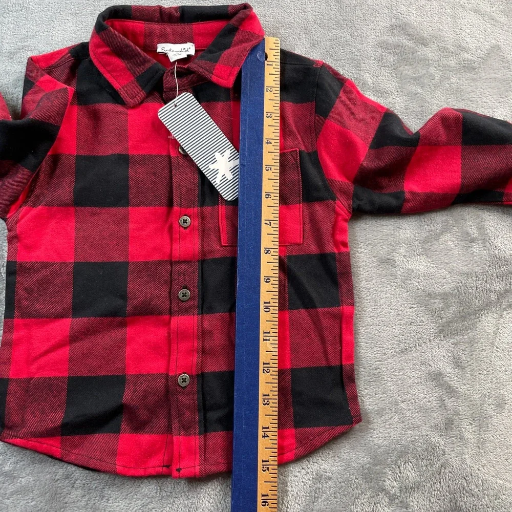 Splendid Kids Size 3 Red Black Buffalo Plaid Flannel Long Sleeve Shirt NWT READ‎